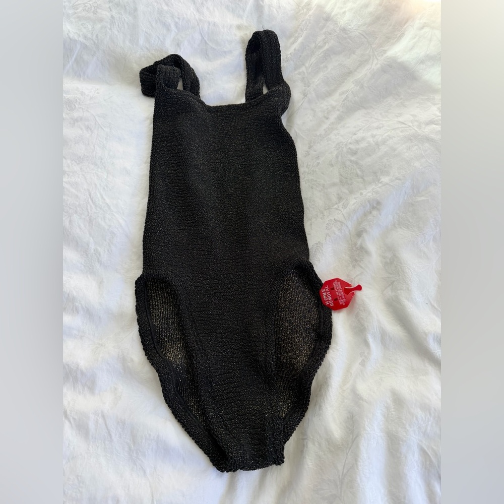 Hunza G Black Metallic Gold Lurex One Piece Crinkled Swimsuit OS NWT✨unique ✨ - Picture 14 of 16